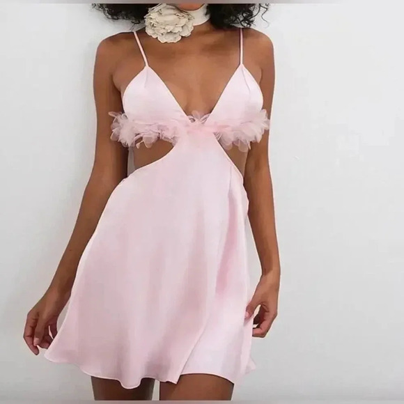 NEW- NWT For Love & Lemons Pink Satin Slip Mini Dress Sz S - Picture 2 of 8
